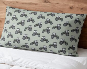 Personalized Tractor Satin Pillowcase, Farm Vehicle Pillow Cover, Custom Name Bedding, Tractor Bedroom Decor