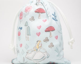 Party Bags Made With Licensed Alice in Wonderland Fabric, Birthday Bag, Bridal Shower Gift Bag, Goodie Bag, Drawstring Bag, Baby Shower Bag