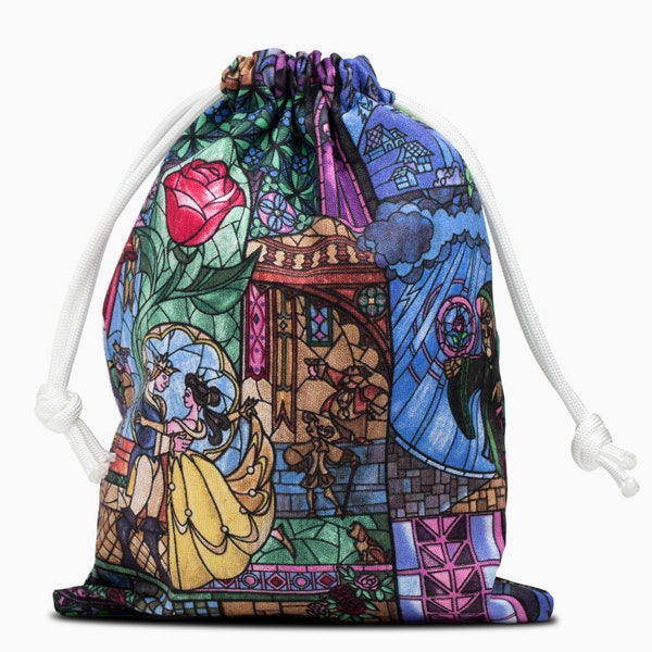 Party Gift Bags Made With Licensed Beauty and the Beast Fabric, Goodie Bag, Gift Bag, Birthday Bag, Treat Bag, Candy Bag, 5x7