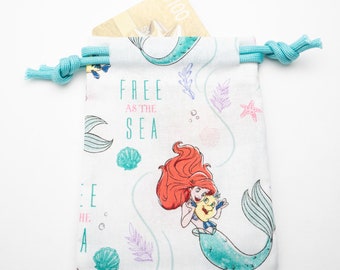 Gift Card Bag Made From Little Mermaid Fabric, Gift Card Holder, Birthday, Party Bag, Fabric Bag, Candy Bag, Jewelry Bag, 3x4