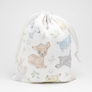 Party Bags Made With Licensed Bambi Fabric, Baby Shower Gift Bag, Bridal Shower Gift Bag, Goodie Bag, Drawstring Bag, Birthday Bag, 5x7