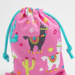 Llama Birthday Party Bags, Goodie Bag, Gift Bag, Fiesta, Llama Party, Pink Bag, Fabric Bag, Favor Bag, 5x7