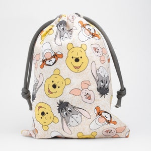 Party Gift Bags Made With Licensed Winnie the Pooh Fabric, Birthday Bag, Baby Shower Gift Bag, Goodie Bag, Drawstring Bag