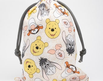 Party Gift Bags Made With Licensed Winnie the Pooh Fabric, Birthday Bag, Baby Shower Gift Bag, Goodie Bag, Drawstring Bag