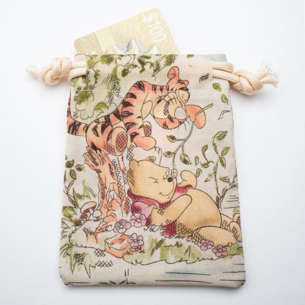 Gift Card Bag Made From Winnie the Pooh Fabric, Gift Card Holder, Birthday, Party Bag, Fabric Bag, Candy Bag, 3x4