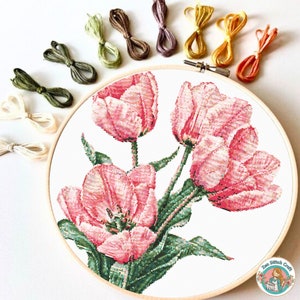 Tulips Floral Cross Stitch Pattern: Easy Nature Embroidery (Digital Download)