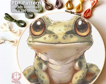 Frog Cross Stitch Pattern, Woodland Animal Nursery Decor (PDF Download)