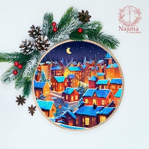 Snowy Night Cross Stitch Pattern, Christmas Village Gift For Her, Cute Home Decor Ideas, Christmas Gift For Home