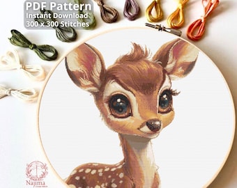 Fawn Cross Stitch Pattern, Baby Deer Animal Portrait, Woodland Nursery Decor (PDF Download)