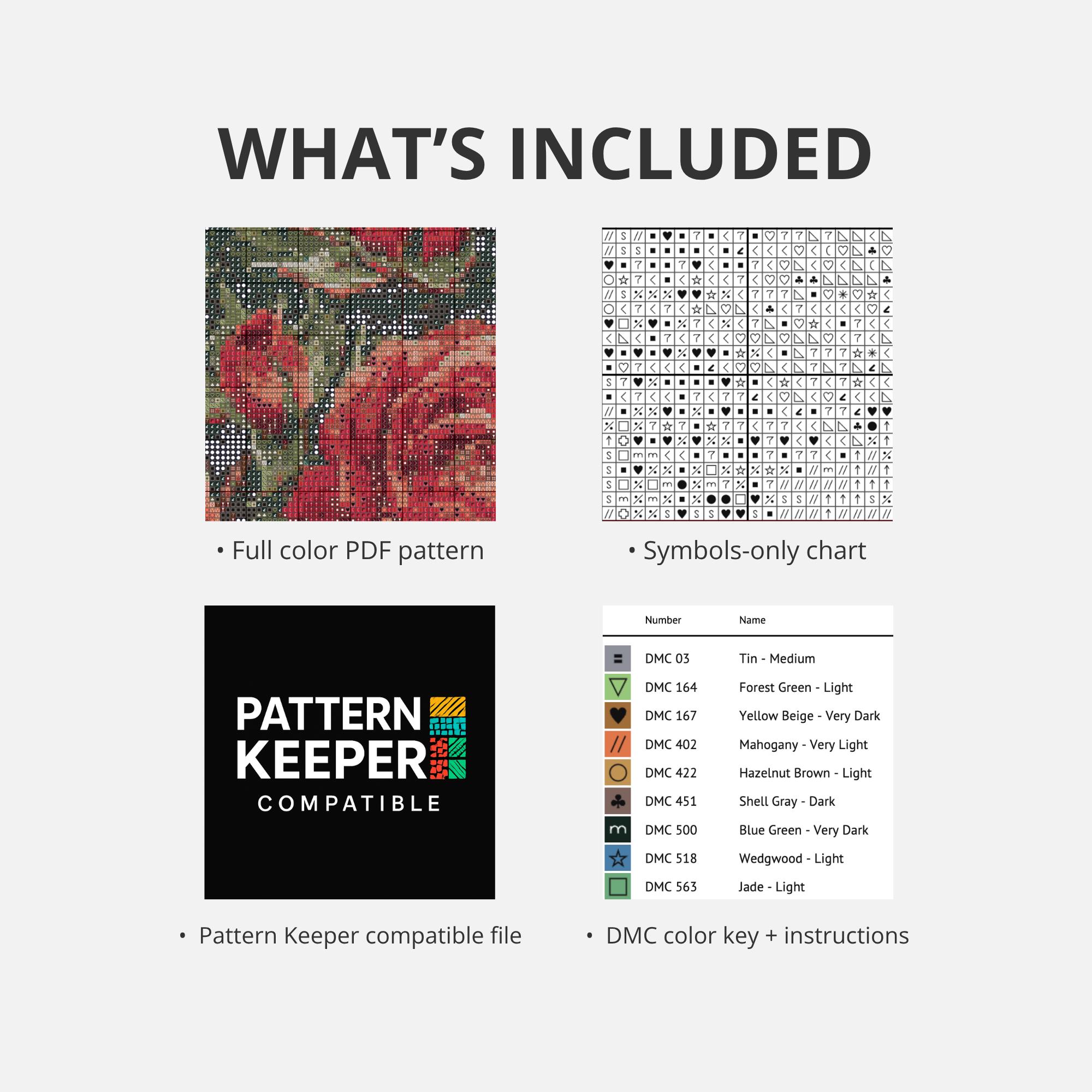 Dark Red Roses Cross Stitch Pattern, Vintage Gothic Floral Art (PDF ...
