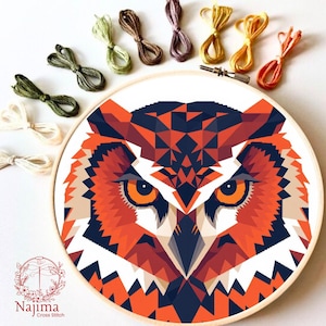 Red Owl Cross Stitch Pattern, Animals Cross Stitch Designs, Beginner Embroidery Kit, Geometry Art Embroidery Pattern