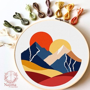Mountain Landscape Artwork Cross Stitch Pattern, Minimalist Interior Design Cross Stitch , Beginner Easy Cross Stitch