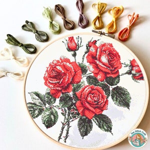 Rose Floral Cross Stitch Pattern: Easy Nature Embroidery (PDF Pattern)