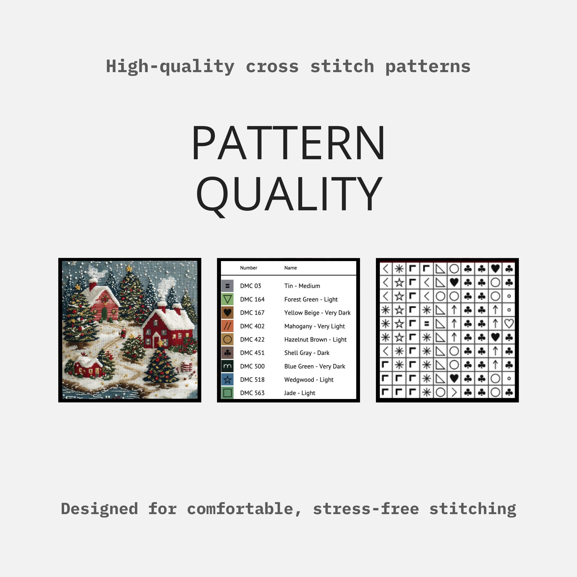 Winter Village Cross Stitch Pattern, Snowy Christmas Landscape, Cozy ...