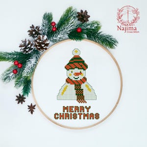 Christmas Snowman Cross Stitch Pattern, Sweatshirt idea design, Snowman Ornament, Xmas Decorations