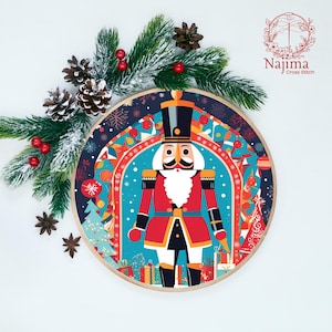Stylized Nutcracker Ballet Cross Stitch Pattern, Bold Nutcracker Soldier Design with Bright Colors for Christmas