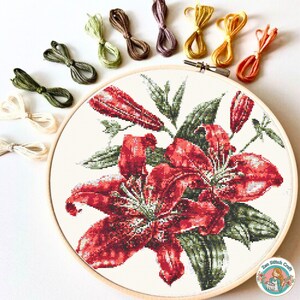 Lily Floral Cross Stitch Pattern: Modern Nature Design (PDF Pattern)