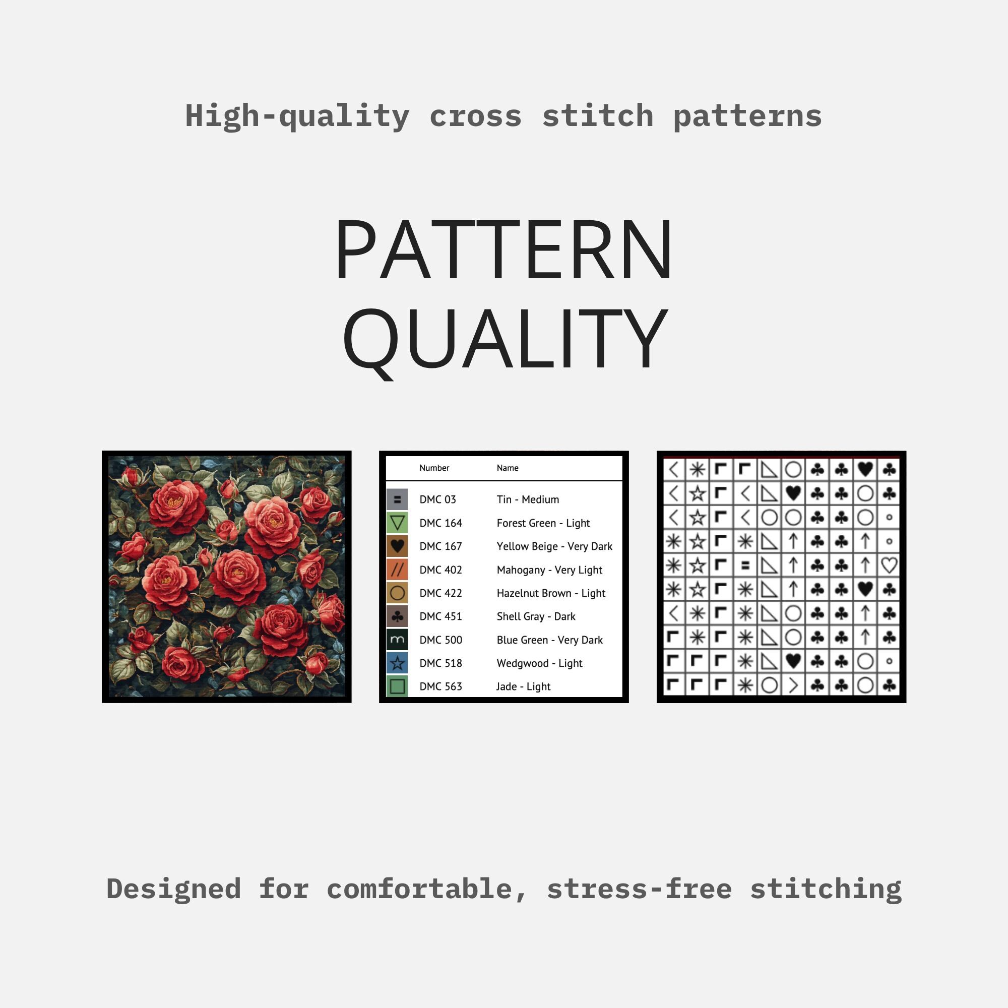 Dark Red Roses Cross Stitch Pattern, Vintage Gothic Floral Art (PDF ...