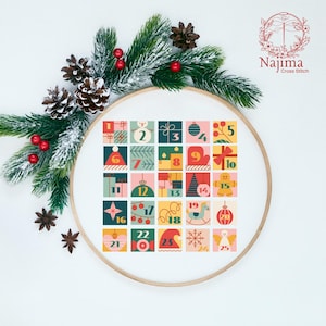 Cross Stitch Merry Christmas Advent Calendar, Merry Christmas Sampler, Winter Advent Sampler pdf, cross stitch pattern