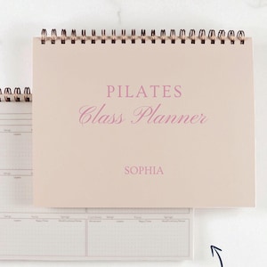 Personalized Pilates Planner: Custom Name Pilates Teacher Coquette Pink Notebook, Undated Weekly Class Schedule image 1