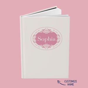 Personalized Journal Coquette Gift for Her, Custom Notebook Elegant Toile for Girls, Pink Hardcover Lined Custom Name Journal