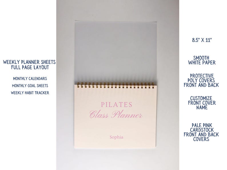 Personalized Pilates Planner: Custom Name Pilates Teacher Coquette Pink Notebook, Undated Weekly Class Schedule image 4