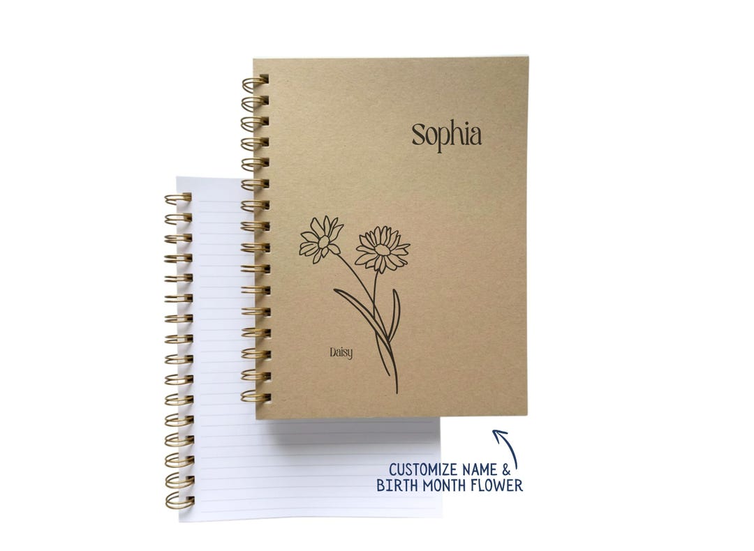 Birth Note Book Personalized Name Birth Flower Notebook: Custom Tan Soft Cover Journal ...