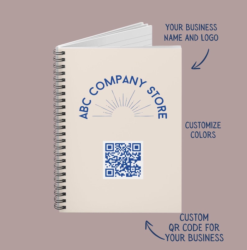 Custom QR Code Notebook: Personalized Business Logo, Colors - Etsy