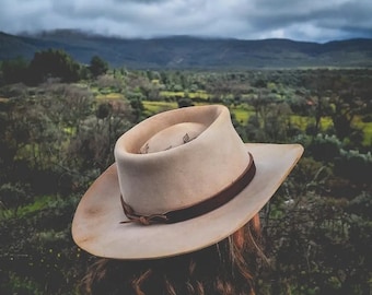 sombrero de aventura occidental de fieltro de piel hecho a mano fedora cawboy