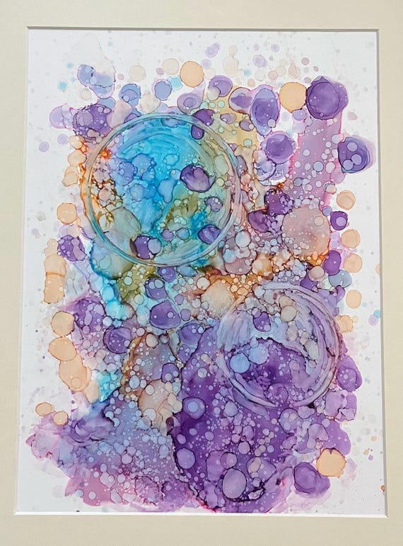 オリジナルアクリルインク絵画、ユポ紙、現代アート、抽象画 11x9