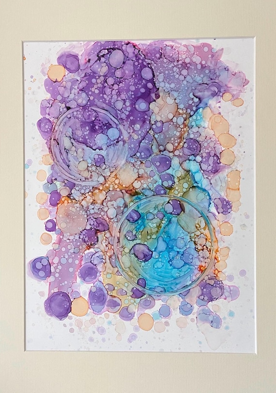 オリジナルアクリルインク絵画、ユポ紙、現代アート、抽象画 11x9