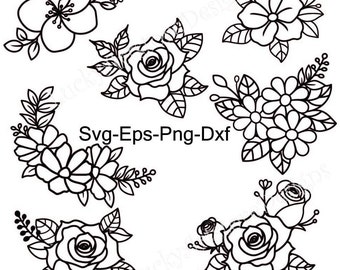 Florale SVG-Bundle, Blumenecke Vektordateien (Digitaler Download)