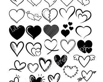 Pacote de arquivos SVG de coração, desenho de coração à mão livre, clipart vetorial para Cricut e Silhouette (download digital)