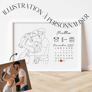 CARTEL DE ILUSTRACIÓN DEL CALENDARIO - nacimiento - bebé - pareja - niño - amor - mamá - papá - idea de regalo de nacimiento - digital