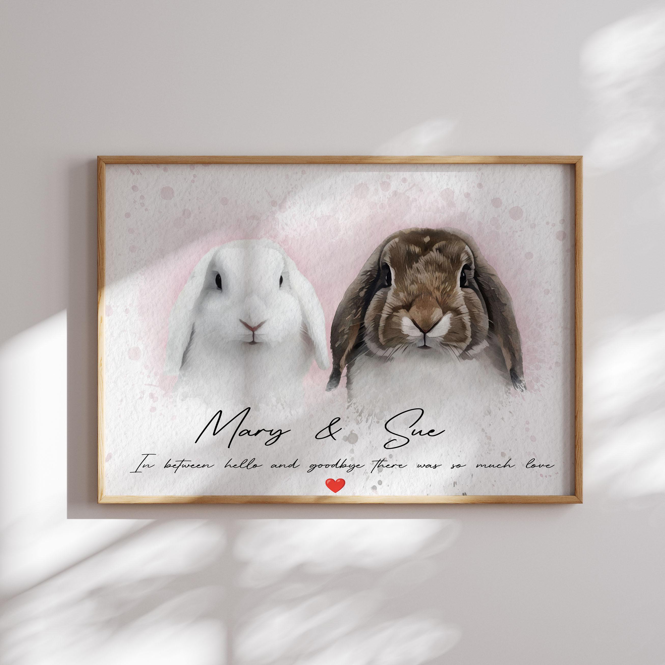 Custom Rabbits Portrait, Bunny Memorial Gift, Rabbits Portraits, Bunny ...