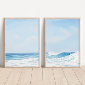 Beach Print Set of 2, Watercolor Print, Ocean Waves, Beach Wall Art, Blue Wall Print, Digital Download, Ocean Wall Art, Wall Decor, Poster