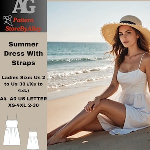 Camisole Gathered Linen Cottagecore Dress Pdf Pattern,Linen Midi Summer Dress Suitable for A0-A4-US Letter //Sizes; US 2 to US 30-