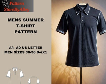 Patrón de costura para camiseta de verano para hombre, manga corta, tallas S-4XL//36-56