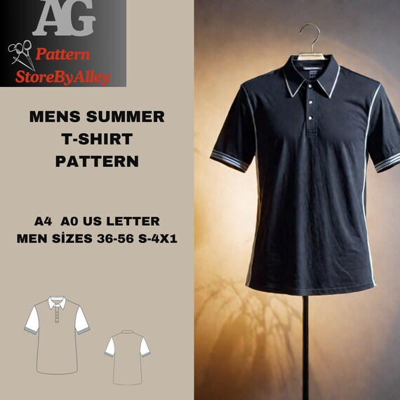 Mens Summer T-Shirt Sewing Pattern,Short sleeve, for men,S-4XL//36-56