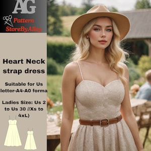 Vestido con tirantes en el cuello, patrón de costura para vestido de verano con tirantes Adecuado para formato carta estadounidense A4-A0
