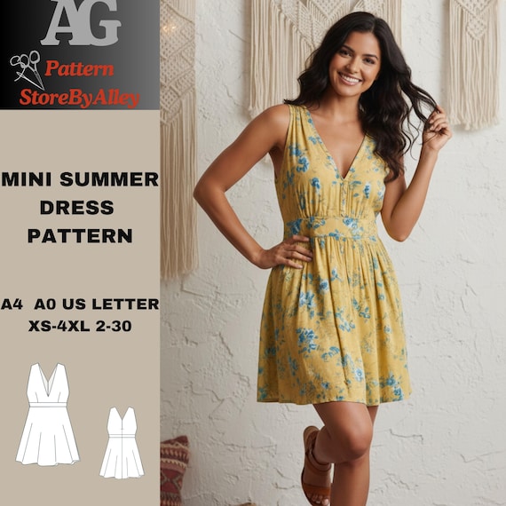 Mini Summer Dress Pattern,spring,sewing Patterns,holiday,v-neck/  XS-4XL/2-30 - Etsy