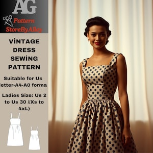 Square Neck Vintage Dress, 1950&#39;s Vintage style Dress Sewing Pattern, Prom Dress Pattern, McCalls Easy Prom Dress, 1950s, Simplicity XS-4XL