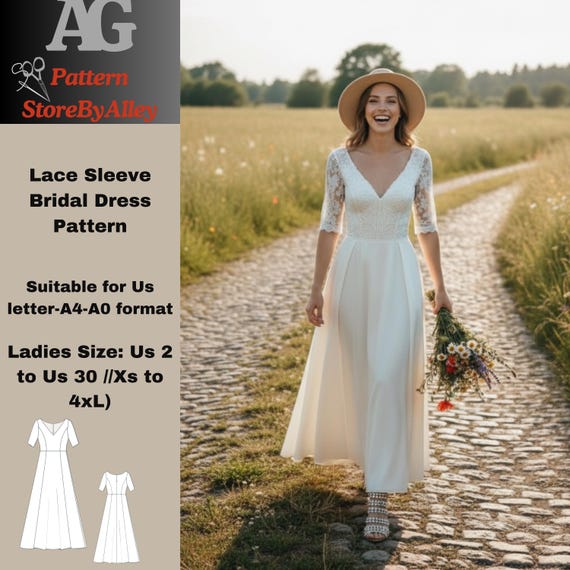 Lace Sleeve Bridal Dress Pattern, Wedding Gown,bridal, Evening/2-30 - Etsy