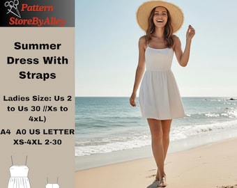 Patrón en PDF para vestido camisola de lino fruncido estilo cottagecore, minivestido de verano, tallas A0-A4-US (carta EE. UU.): 2/30