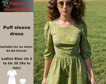 Vestido con mangas abullonadas, patrones de costura, estilo bohemio, seda, boda, tallas 2-30