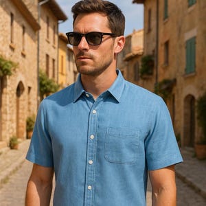 Men&#39;s Short Sleeve Shirt Sewing Pattern – Casual Linen Pocket Shirt PDF – Summer Button Up Shirt Pattern for Men