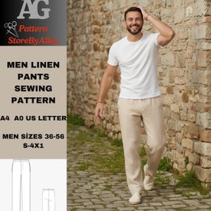 Herren Leinen Hose Schnittmuster, Herren Sommer Hose, Herren Leinen Hose, Größe: 36 bis 56 XS-4XL