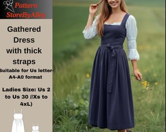 Vestido fruncido con tirantes gruesos Patrón, Casual, Boho, Mujer Verano, Fruncido, 2-30/A0-A4