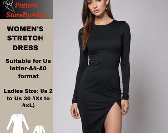 Vestido de mujer ajustado al cuerpo, manga larga, cuello redondo, talla A4-A0.