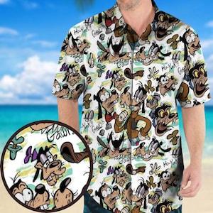 Goofy Cartoon Button Shirt, Funny Disney Faces Hawaiian Shirt, Goofy Vacation Shirt for Men, Funny Dog Shirt, Summer Gift Idea 2025